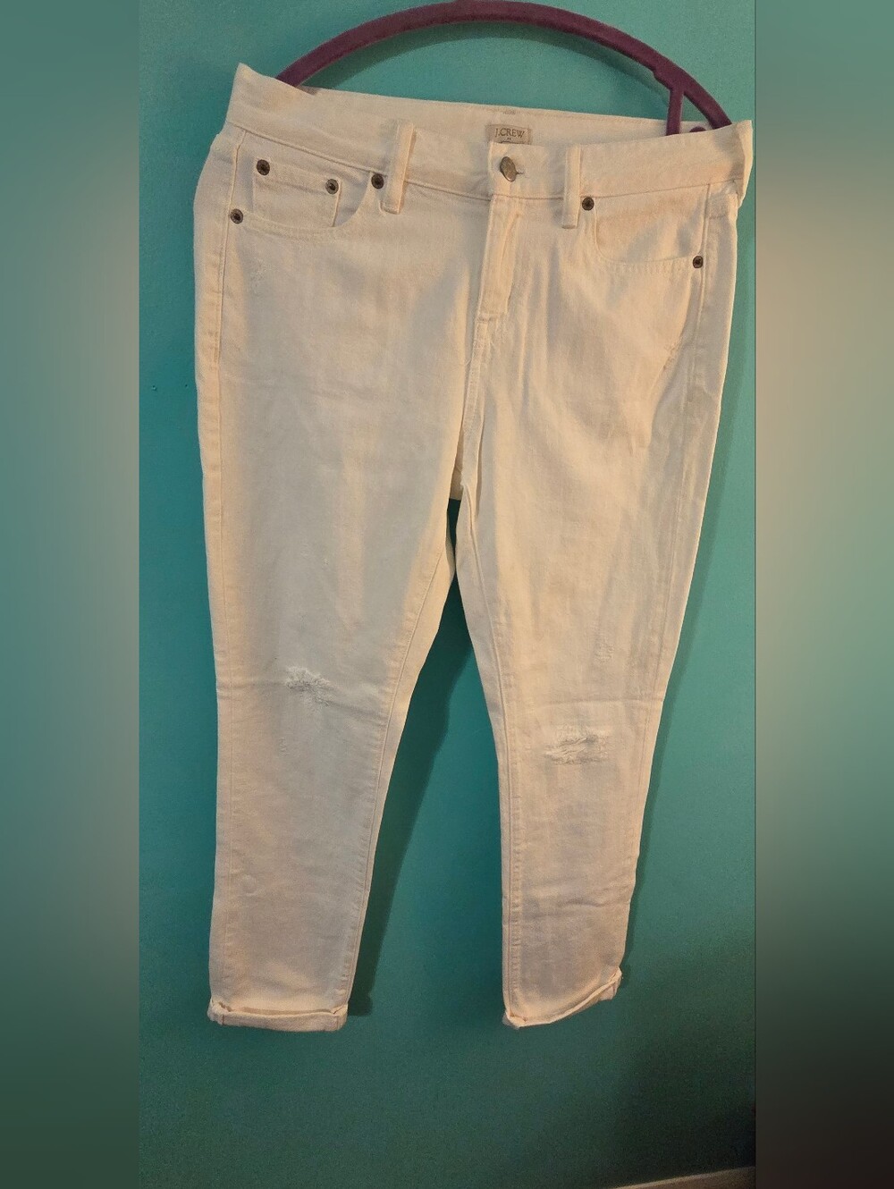 J. Crew White Skinny Jeans with Subtle Distress